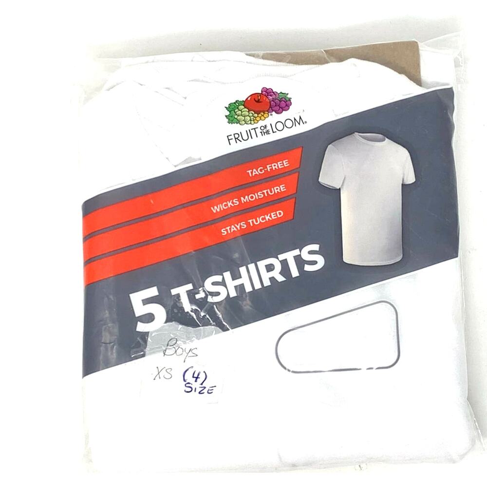 Boy’s Fruit Of The Loom White Tag-Free T-Shirts XS‎ size 4